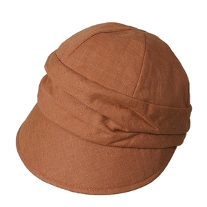 Japanese style breathable caramel linen newsboy hat with layered pleats for women