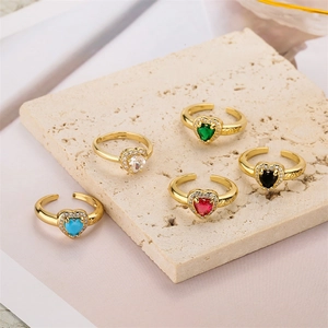 Heart Ring Gold Plated Copper Micro Pave Cubic Zirconia Adjustable Open Jewelry Romantic Gift For Women