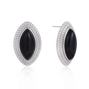 Vintage silver stainless steel stud earrings with marquise black oil drip stones
