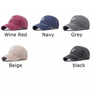 Vintage washed cotton baseball caps with sun embroidery in five assorted colors