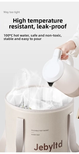 Detail showing hot water being poured into a high-temperature resistant foldable foot bucket