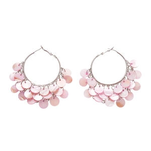 Pink shell fringe hoop earrings for women with bohemian style beach vacation aesthetics