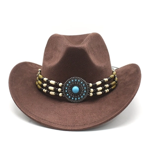 Chapeau De Cowboy Western Daim Feutre Large Bord Ethnique Bande Perles Turquoise Concho Boho Rétro Unisexe Extérieur