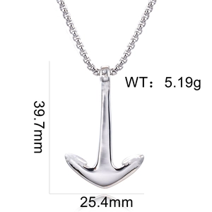 Detailed view of silver anchor pendant with measurements of 39.7mm height and 5.19g weight