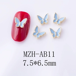 7.5x6.5mm light blue enamel butterfly nail art charm with gold alloy frame for manicure