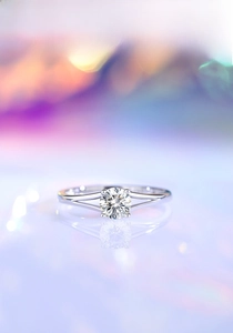 Macro shot of 0.5ct moissanite ring with split shank and four-prong setting