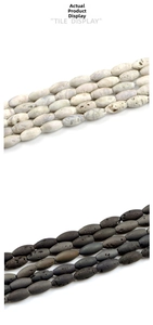 Close-up of 8x16mm natural agate and lava stone beads showing detailed rock textures