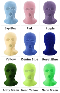 Detailed grid view showing nine colors of winter thermal three-hole knitted balaclavas