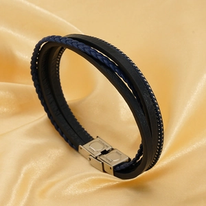 Handcrafted multi-layer braided leather bracelet for men with magnetic stainless steel clasp