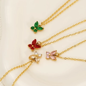 Butterfly Pendant Necklace 18K Gold Plated 304 Stainless Steel With Colorful Zircon Inlaid Elegant Jewelry For Women