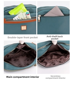 Detailed view of the nylon crossbody bag showing multiple pockets and internal compartments