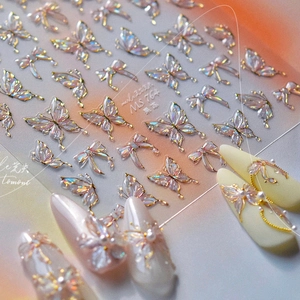 Detailed 3D iridescent butterfly nail stickers with jelly texture and relief effect