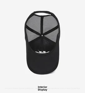 Internal view of breathable black mesh baseball cap showing inner lining and sweatband
