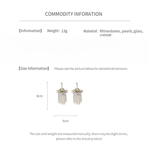 Detailed size specifications for vintage shell earrings with rhinestones and pearls