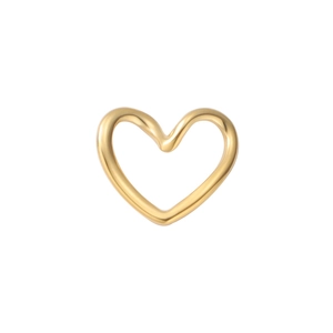 Macro detail of gold irregular hollow heart-shaped pendant with polished metal finish