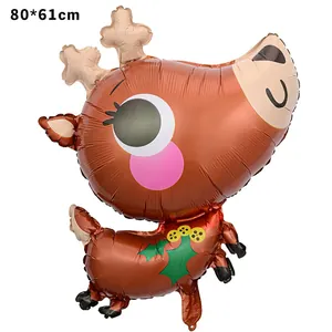 Cute brown reindeer shaped foil balloon for Christmas decoration, size 80x61cm