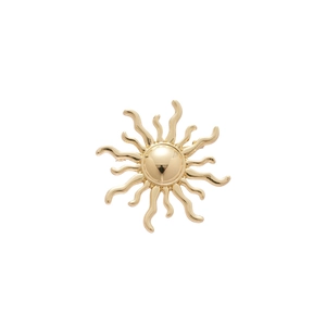 Golden sunburst brooch with radiating wavy rays and a polished semi-spherical center