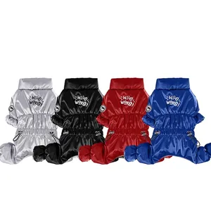 Winter padded dog coat with Hello World embroidery in silver black red and blue colors