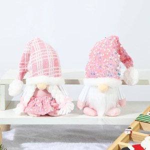 Christmas Gnome Doll Pink Sequin Knitted Plush Faceless Rudolph Desktop Decor Holiday Gift Nordic Style Home Ornament