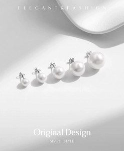 Detailed view of S925 sterling silver hallmarked earring posts with elegant white pearls