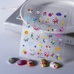 5D Embossed Nail Art Stickers Butterfly Bee Flower Cartoon Patterns Waterproof Manicure Decals For Women Kids