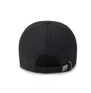 Rear view of winter wool baseball cap featuring adjustable metal buckle and dark grey texture