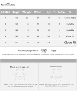 Detailed size chart for yoga leggings showing measurements and fit recommendations from XS to XL
