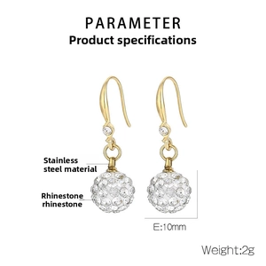 Détail des boucles d'oreilles boules strass 10mm avec crochets en acier inoxydable