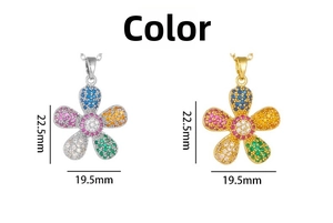 Detailed view of sunflower pendants with micro-set zircon and 22.5mm height dimensions