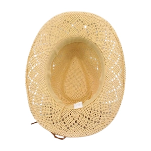 Breathable hollow weave paper straw beach hat in light beige with wide brim