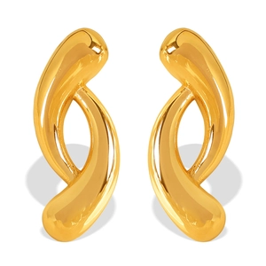 Polished 18k gold plated stainless steel irregular hoop earrings with spiral wave design