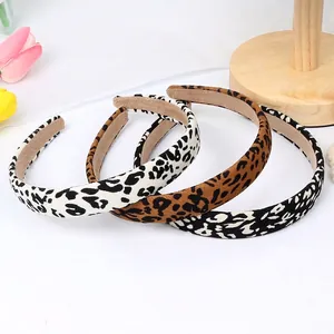 Three-piece set of wide leopard print sponge headbands with soft non-slip velvet lining