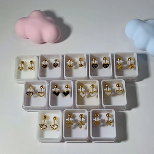 12-piece set of gold stainless steel heart and star screw ball stud earrings for women