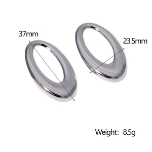 Detailed dimensions of silver oval stainless steel earrings measuring 37mm by 23.5mm