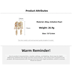 Detail view of retro faux pearl tassel earrings with dimensions 7.5cm by 2.4cm