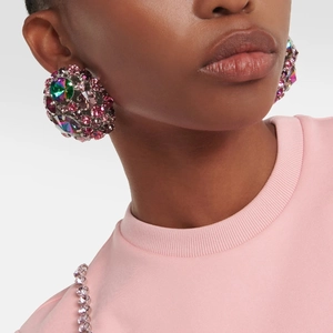 Sparkling pink multi-color rhinestone round clip earrings for non-pierced ears