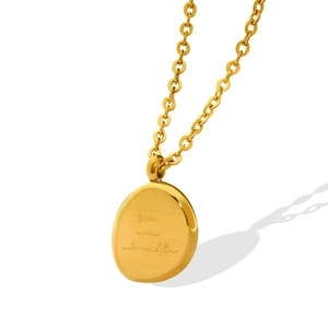 Polished 18k gold evil eye beaded chain necklace with engraved oval pendant charm