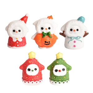 5-piece set of mini Christmas resin figurines including snowmen and colorful trees