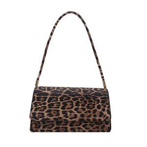 Retro leopard print baguette bag with gold hardware and a slim shoulder strap