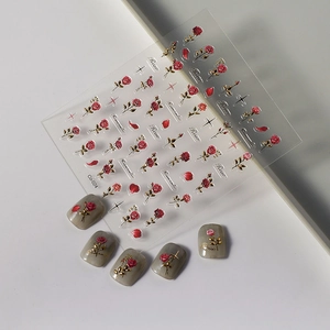 Retro gold embossed rose nail stickers with French romantic flower and star motifs