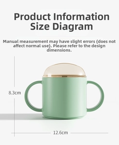 Detailed dimension guide for mint green baby straw cup showing 8.3cm height and 12.6cm width