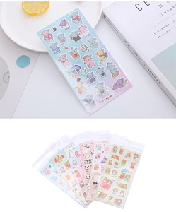 Close-up of a set of colorful 3D bubble stickers featuring cute cartoon animals for kids