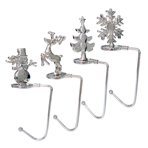 Polished silver Christmas hooks featuring snowman, reindeer, tree, and snowflake designs
