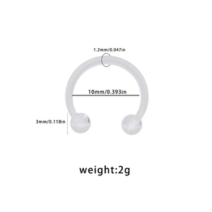 Detailed size chart for clear 1.2mm acrylic horseshoe nose ring showing dimensions