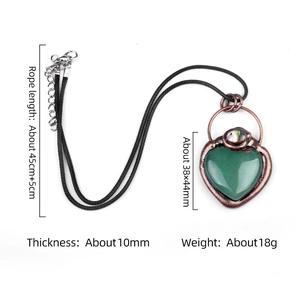 Vintage heart shaped green stone pendant necklace with adjustable black wax cord