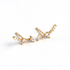 Luxurious S925 sterling silver curved branch earrings with sparkling zircon stones