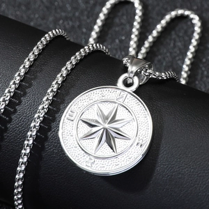Compass Pendant Necklace Stainless Steel Round Compass Rose Geometric Nautical Fashion Jewelry For Men Unisex Accessories
