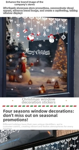 Close-up of Merry Christmas window stickers with Santa Claus and snowman motifs