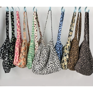 Women Large Capacity Tote Bag Canvas Corduroy Leopard Floral Print Shoulder Crossbody Bag With Zipper Closure Casual
