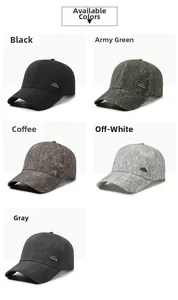 Detailed view of vintage baseball caps in five colors with side mountain metal logo